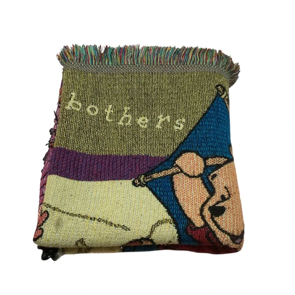 Vintage Disney Winnie the Pooh Blustery Day Woven Tapestry Throw Blanket 52x46